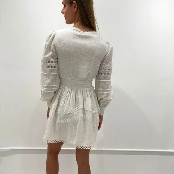 Hemant and Nandita Ruby Eyelet Guae Mini Dress Off White Medium - Picture 4 of 11